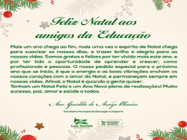 Mensagem de Natal de Ana Gracilda, secretária de educação e desporto, aos  profissionais da educação de Luís Gomes.