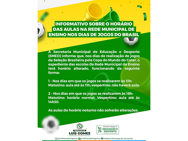 Prefeitura informa horário de atendimento nos dias de jogos do