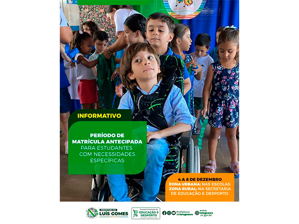 Matrículas antecipadas para estudantes com necessidades específicas na rede municipal de ensino de Luís Gomes