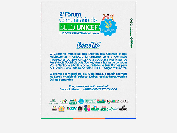 Convite para o II Fórum Comunitário do Selo UNICEF em Luís Gomes