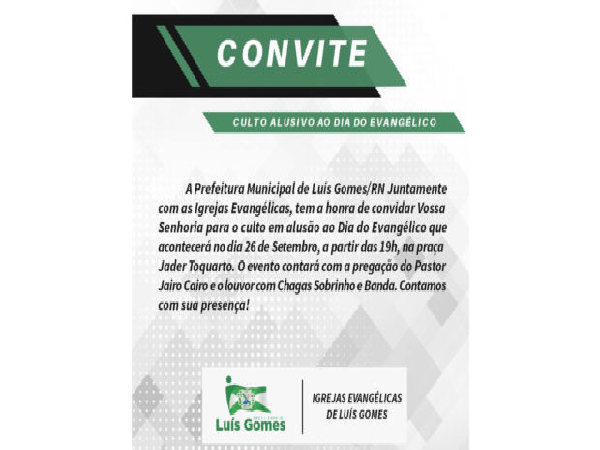 CONVITE / DIA DO EVANGÉLICO - Prefeitura Municipal de Itapiratins